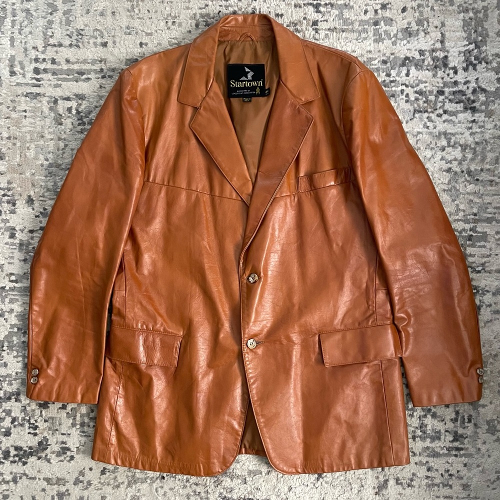 Mens Vintage Startown caramel leather blazer jacket.